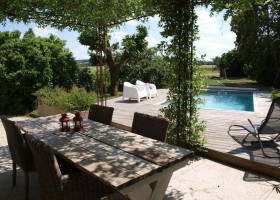 Villa Lafage in de Dordogne, Frankrijk terras en zwembad pigionnier Villa Lafage 40plusteens