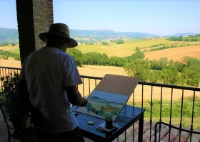 Faranghe in Le Marche, Italie paul schildert het uitzicht Camping Faranghe / La Luna 40plusteens