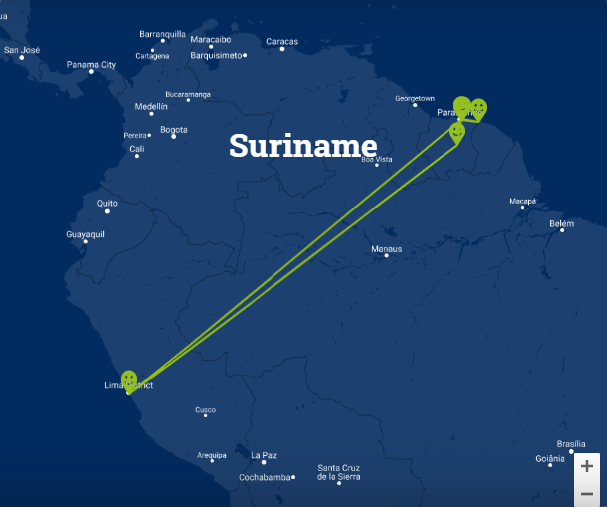 Travelnauts Kaartje rondreis Suriname Paramaribo, boottochten en apen in Suriname 40plusteens kaart